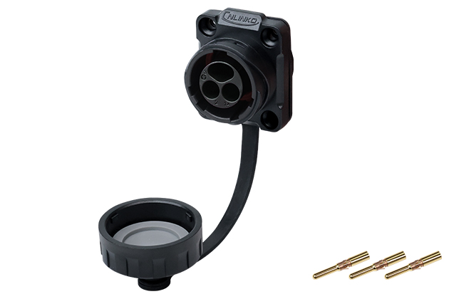 YM20型3芯四孔法兰公插座塑胶款压接式