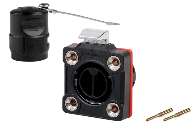 BD20型2芯四孔法兰公插座塑胶款压接式