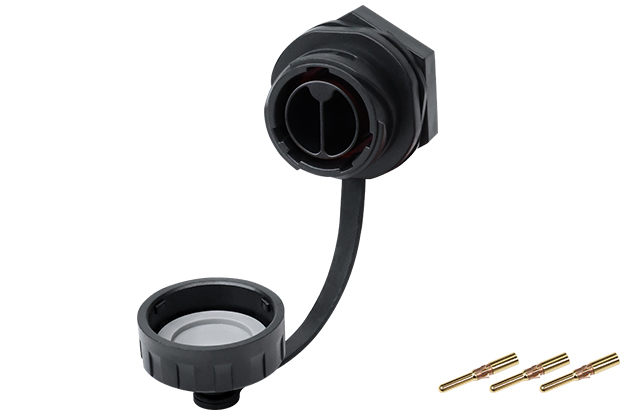 YM20型2芯单孔直式公插座塑胶款压接式