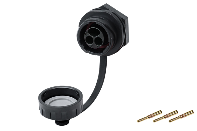 YM20型3芯单孔直式公插座塑胶款压接式